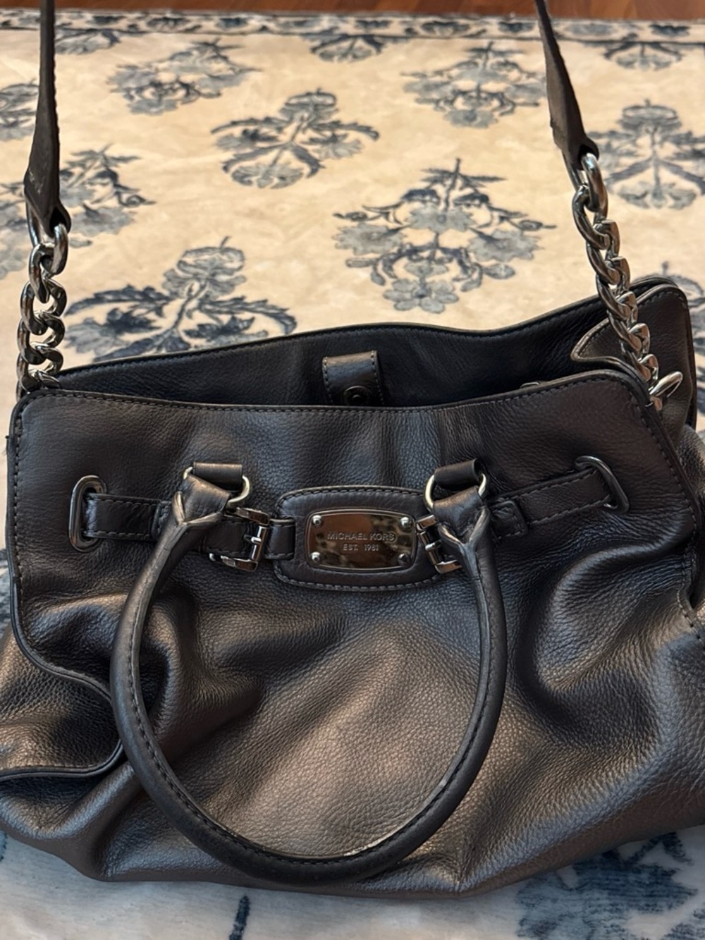 Michael Kors Black Pebbled Leather Shoulder Bag with Chain Strap
